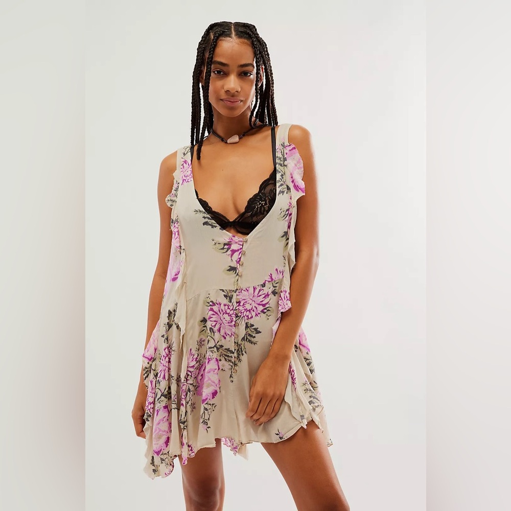 Free People Crushin’ On You Romper Medium Pink Floral Beige